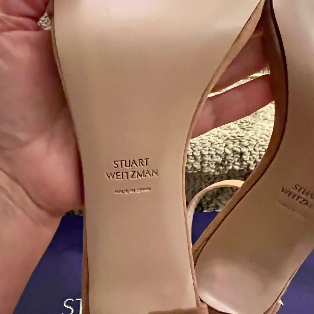 NWB Stuart Weitzman 100 Square Nudist Nude Suede Heels Sandals Shoes 8.5 M